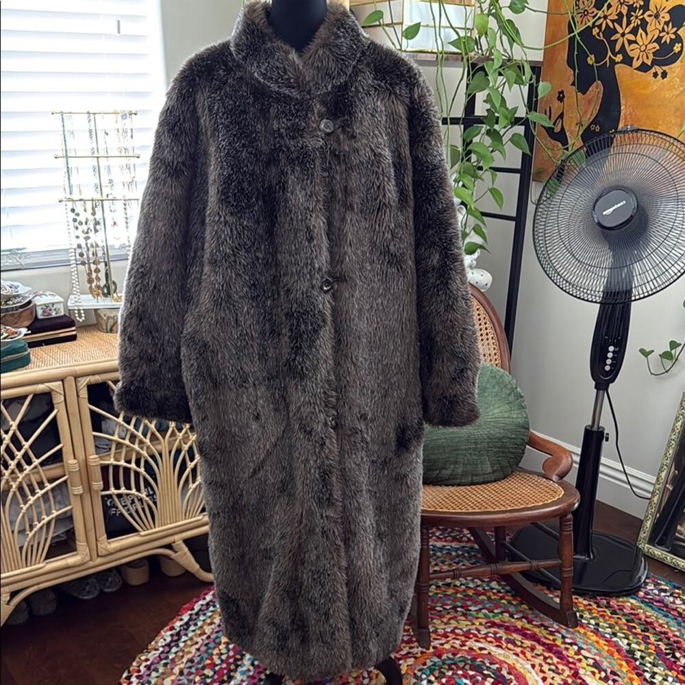 Unbranded Chocolate Brown Faux Fur Reversible Raincoat Maxi Coat